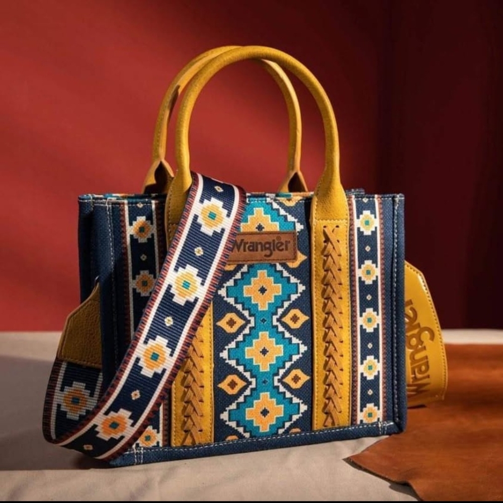 Wrangler Yellow and Blue Geometric Tote Bag